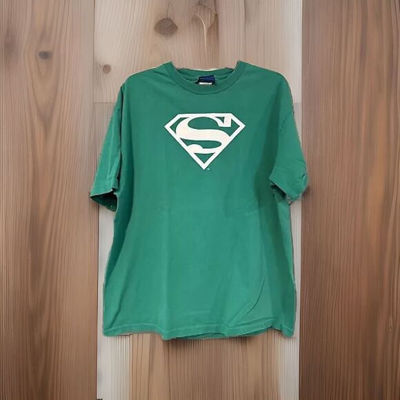 Superman Green Shield Logo Adult XL T-Shirt Classic DC Comics Tee Vintage - Picture 1 of 7